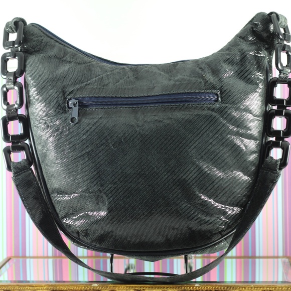 Vintage Leather Purse Dark Navy Lucite and Leather Strap - Picture 3 of 16